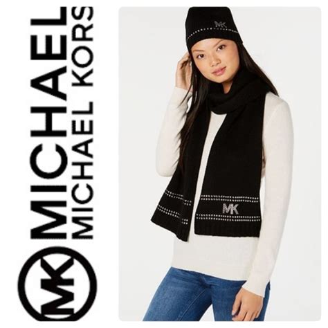 michael kors black studded scarf|Michael Kors hats for women.